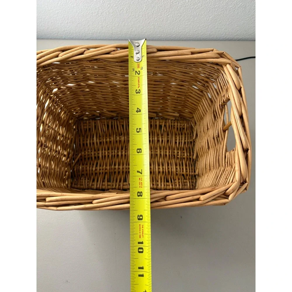 Natural Woven Wicker Storage Basket Rectangular Willow Bin with Handles Brown